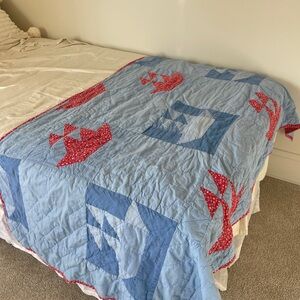 Vintage Sailboat Patchwork Quilt Bed Runner Boys room Cute Cotton